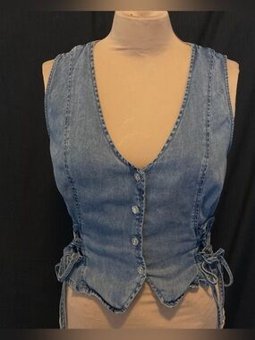 BBJ Los Angeles Denim Sleeveless Button-Front Vest with Side Laces